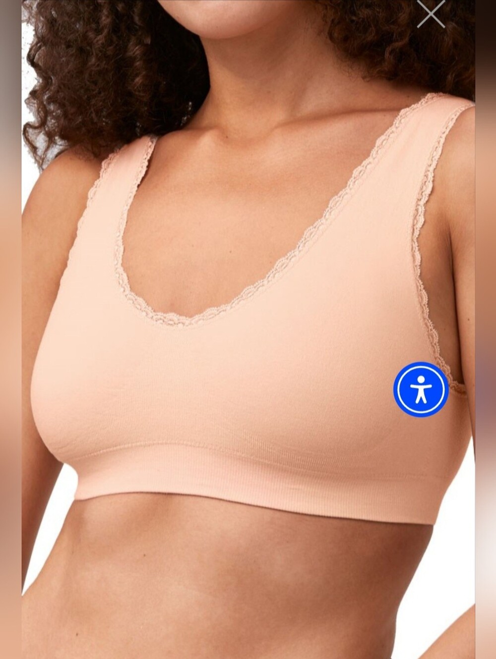 Amoena Kitty Lace-Trim Wireless Bralette Bra Cotton Blend Nude Blush XL NEW